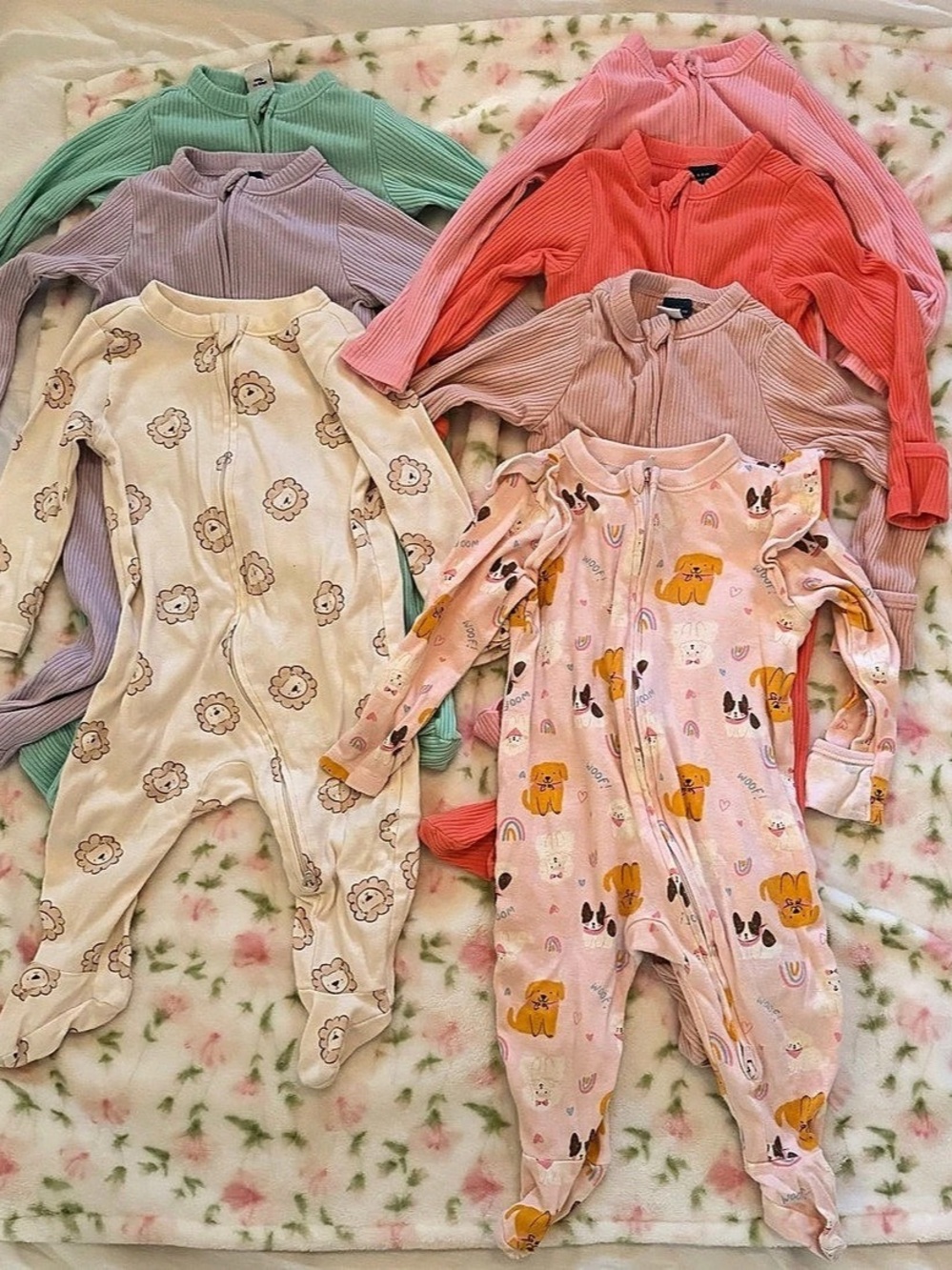 Old Navy 6-9 months one piece 2 way zip footed pajamas - set of 7